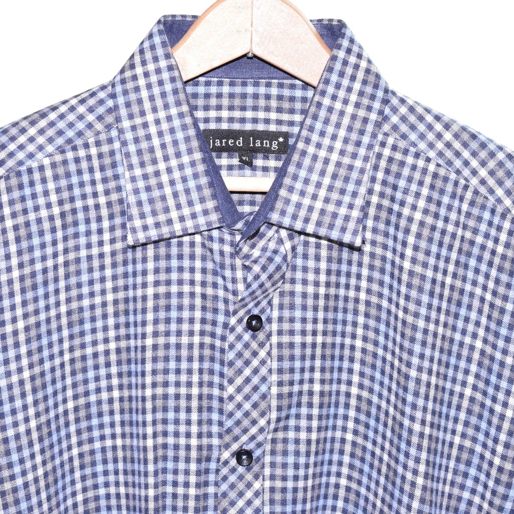 Jared Lang XL Blue Checks Button Front Long Sleeve